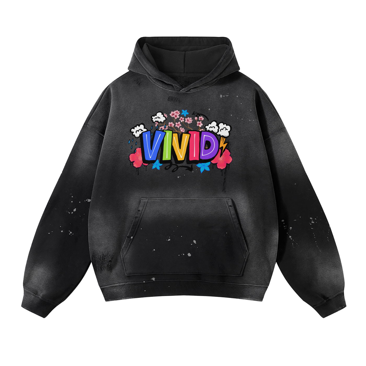 VIVID Vintage Wash Frayed Fleece Hoodie