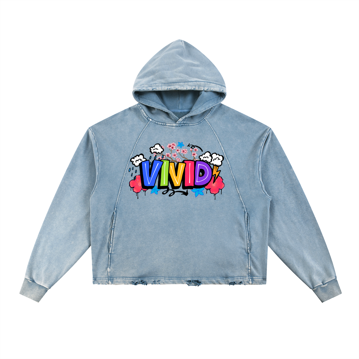 VIVID Vintage Washed Frayed-Hem Hoodie