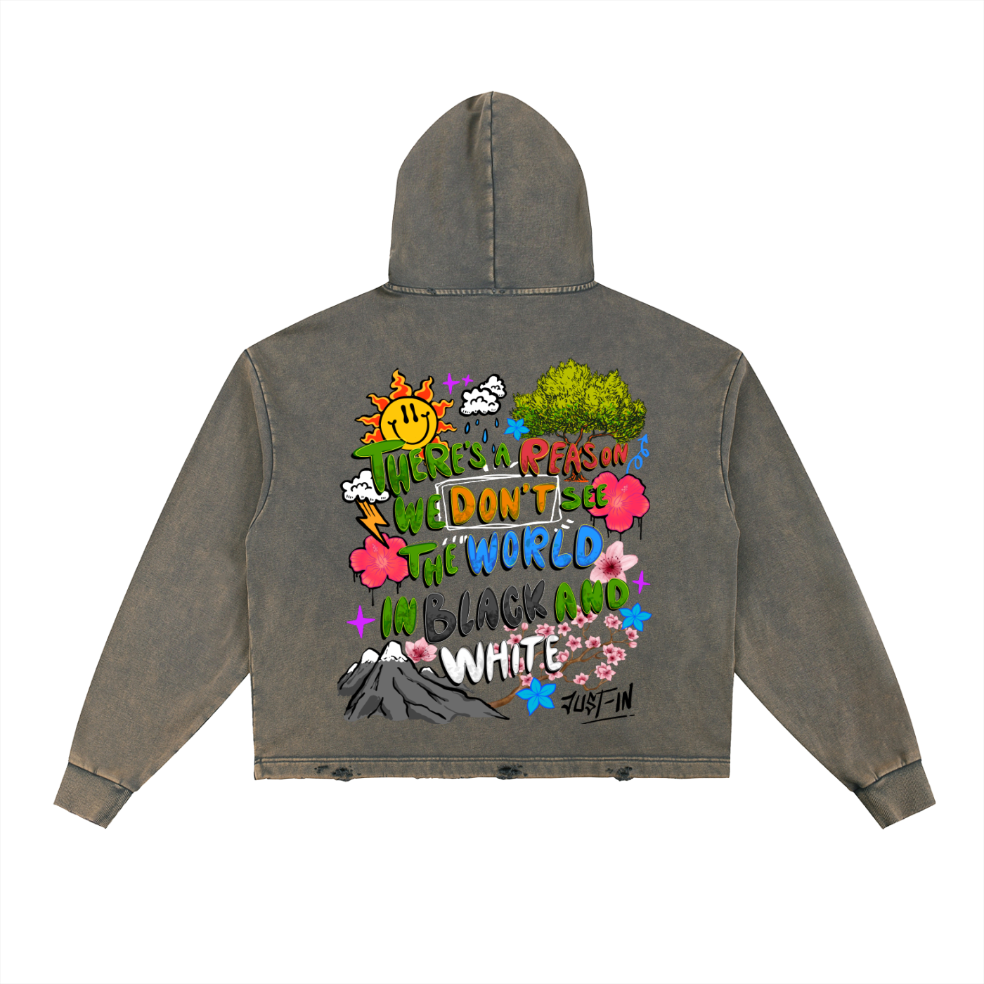 VIVID Vintage Washed Frayed-Hem Hoodie