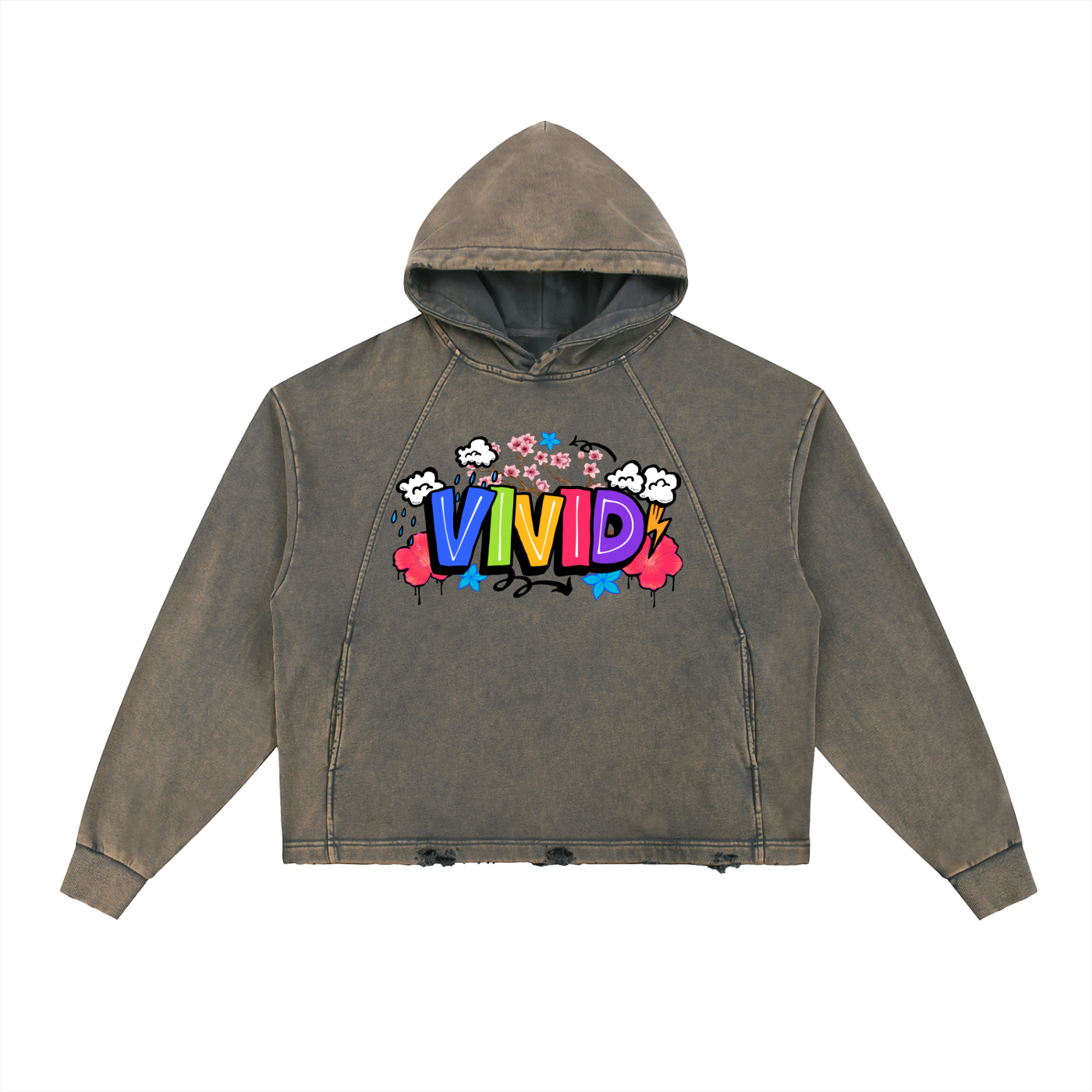 VIVID Vintage Washed Frayed-Hem Hoodie