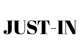 Black text 'JUST-IN' on a white background