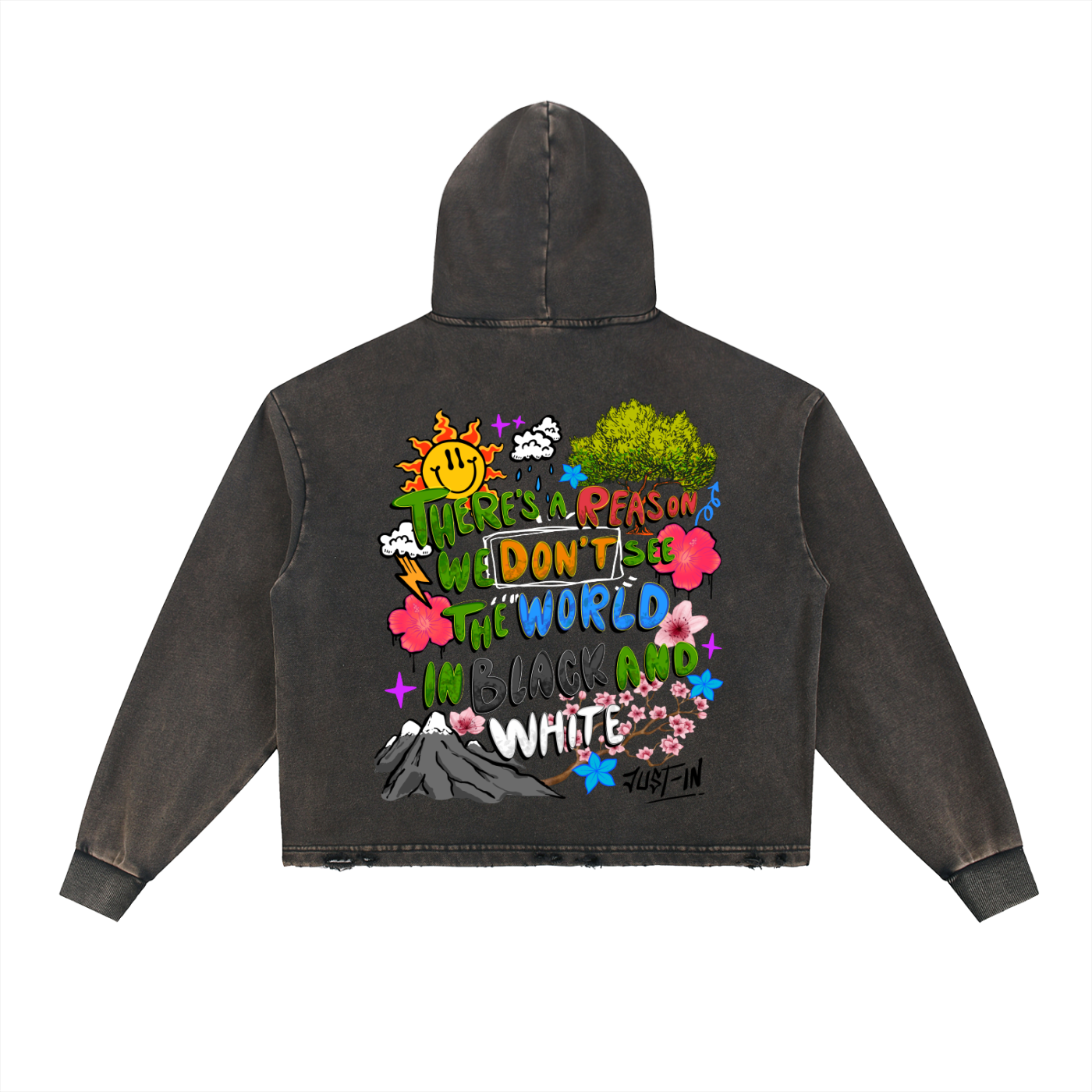 VIVID Vintage Washed Frayed-Hem Hoodie