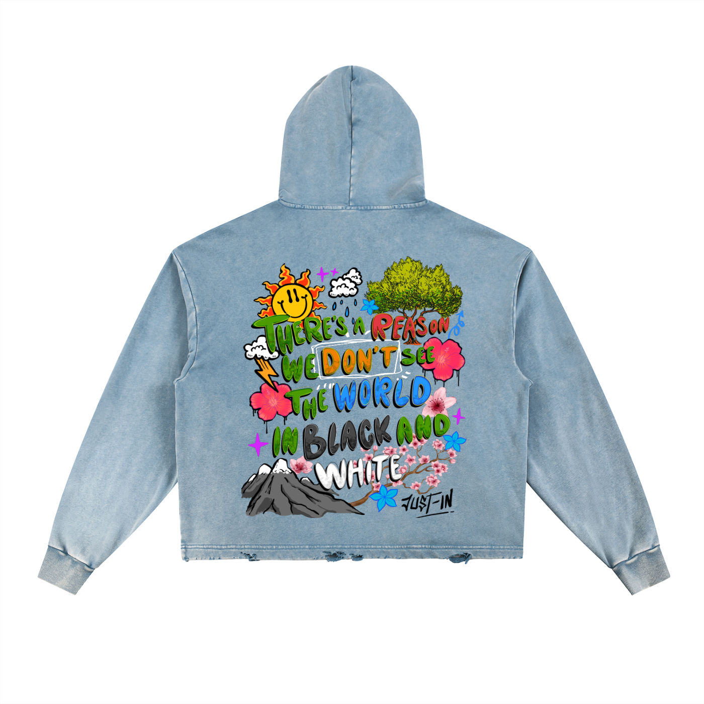 VIVID Vintage Washed Frayed-Hem Hoodie