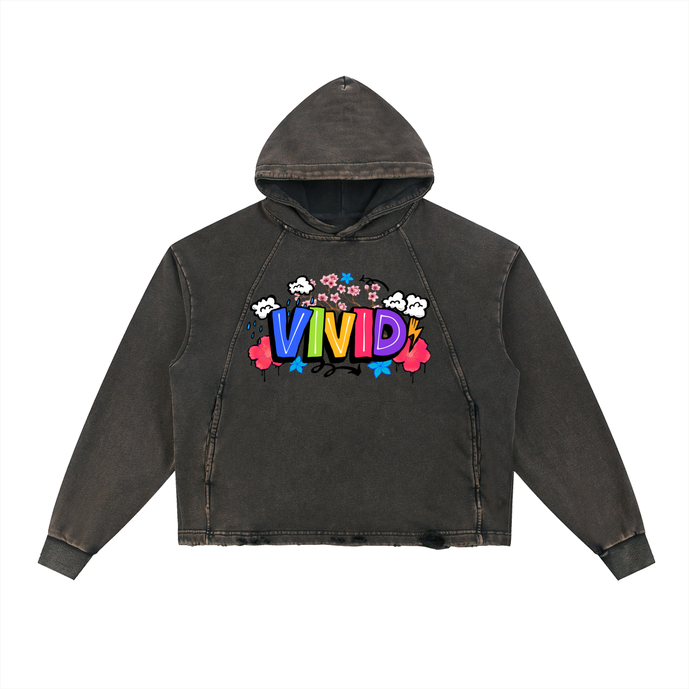 VIVID Vintage Washed Frayed-Hem Hoodie